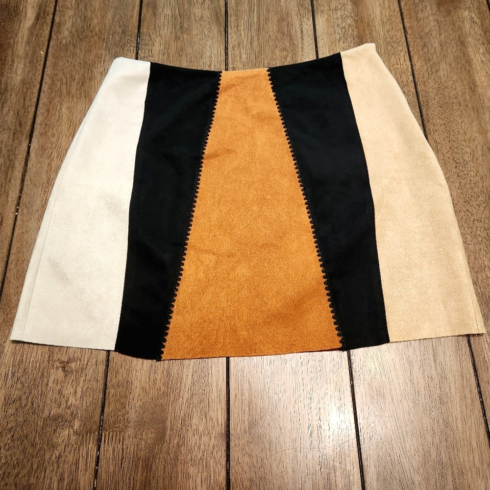 ZARA Faux Suede Patchwork Mini Skirt